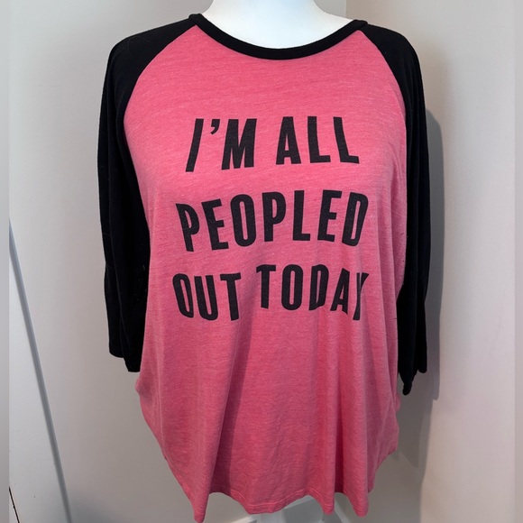 Torrid Size 3 (3X) Pink & Black Graphic Raglan Tee – “I’m All Peopled Out Today” - Picture 1 of 14
